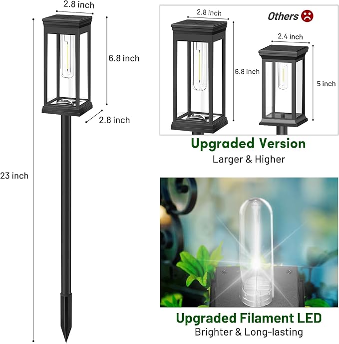 BesLowe 8-Pack Solar Pathway Lights Outdoor, Landscape Lights Cool White | Upgraded Large Size & Bright LED, Auto ON/OFF, IP65 Waterproof, Easy Installation, Solar Powered Lights for Garden Walkway