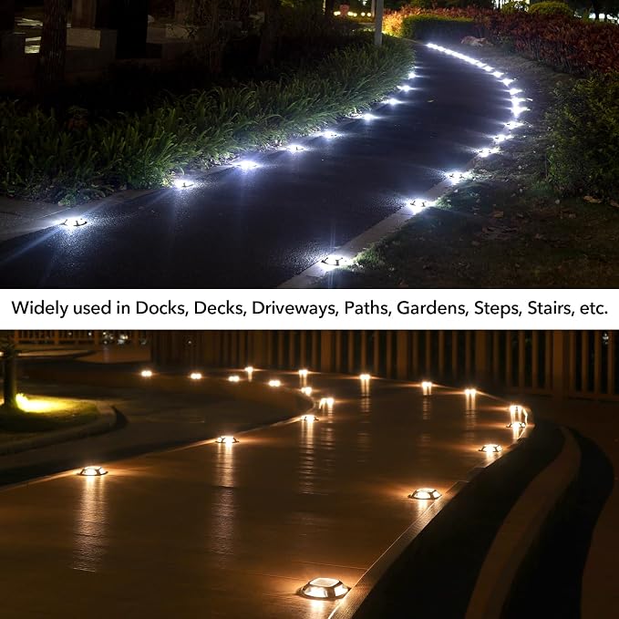 AGPTEK Solar Driveway Lights Outdoor 12 Pack, 2 Color Modes LED Deck Dock | Marine Waterproof Driveway Marker Lights for Step Sidewalk Stair Garden Pathway Walkway Yard (Warm White/Cool White, Black)