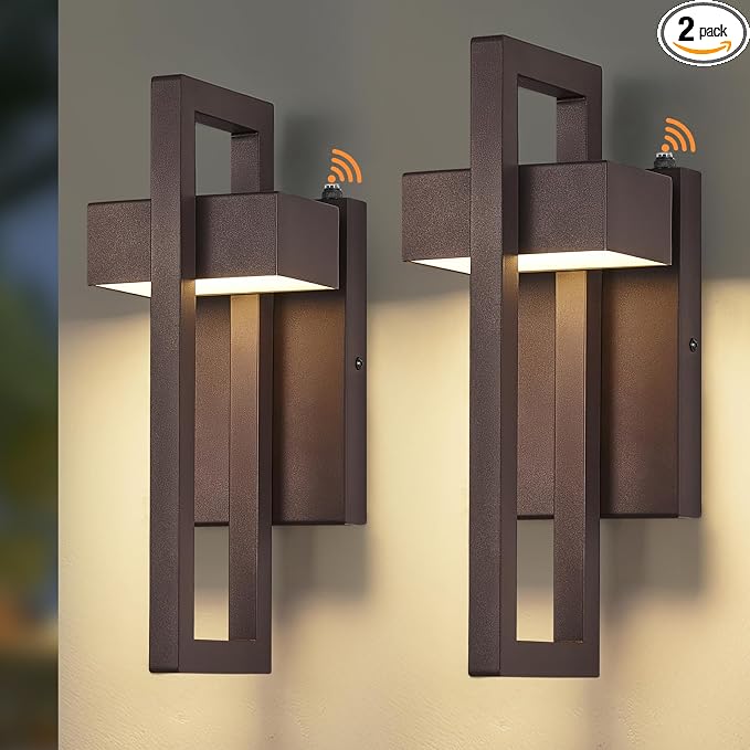 LED Outdoor Wall Sconce Dusk to Dawn Outdoor Lighting, Modern Exterior Lighting Fixtures, Brown LED Front Porch Lights Outside Wall Mount Lights for House, Hallway, Warm White 3000K, 2 Pack