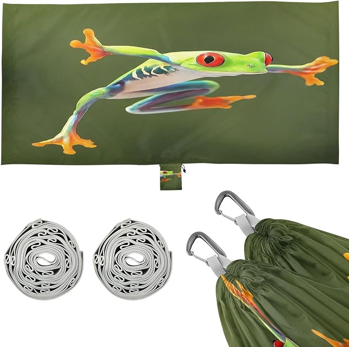 Red Eyed Tree Frog Camping Hammock, Portable Lightweight Single Hammock with Tree Straps and Aluminum Carabiners, 114" x 54" Travel Hammock for Hiking Backpacking Beach
