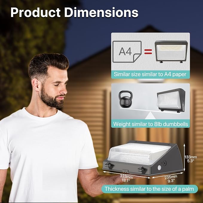 LED Wall Pack Light: 150W 22500LM with Dusk-to-Dawn Photocell | ETL Listed, Glass Lens, IP65 Waterproof, Commercial & Industrial Lighting, Ideal Outdoor Security Lighting for Warehouse Yard