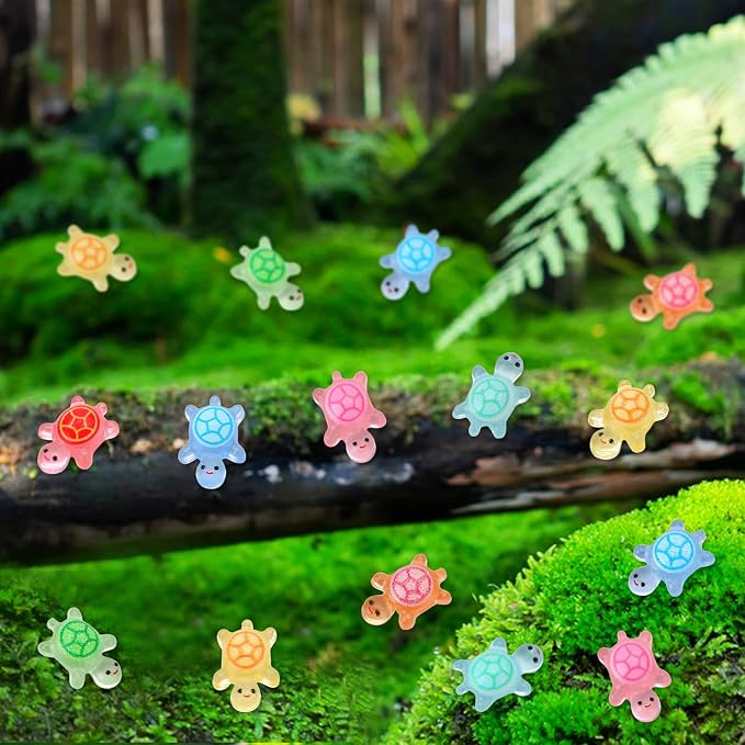 200 Pcs Mini Resin Turtles Glow in the Dark Sea Animals for Dollhouse Decor | Tiny Sea Turtle to Hide Small Luminous Figures Miniature Plastic Animal for Fairy Garden Micro Landscaping Home Decor Crafts