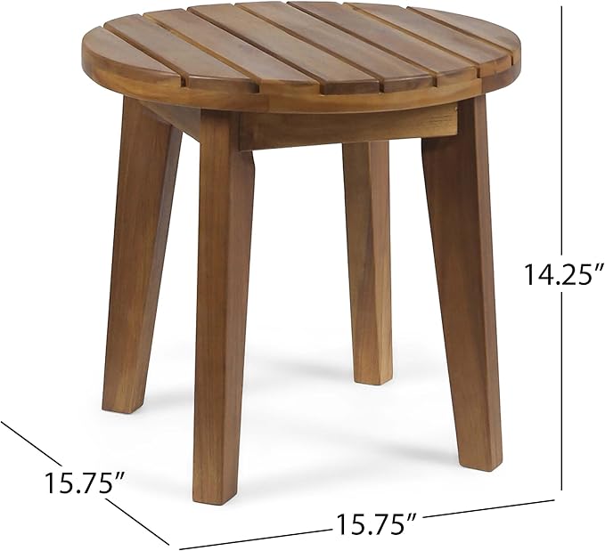 16” Small Outdoor Side Tables with Slatted Top, Round Outdoor Table, Wood Side Table, Small Patio Side Table for Patio, Balcony, Garden & Backyard, Teak Finish (Teak)