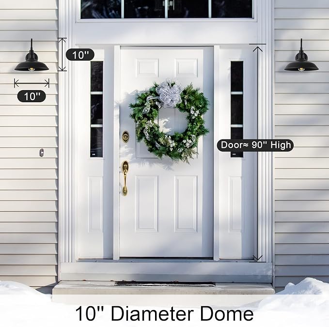 10in Dome Outdoor Barn Light with Wall Mount 2 Pack Black Exterior Gooseneck Lights Farmhouse Style Outdoor Barn Wall Lights Garage Outside Wall Sconce for House, Porch, Patio, Yard
