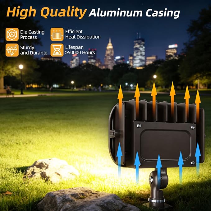 30W LED Outdoor Security Flood Lights,AC 120-277 Input | 100lm/W Efficacy,Super Bright LED Chips,7V×7H Beam Spread,180°Adjustable Knuckle Mount,IP65 Waterproof,4000K Color Temperatur