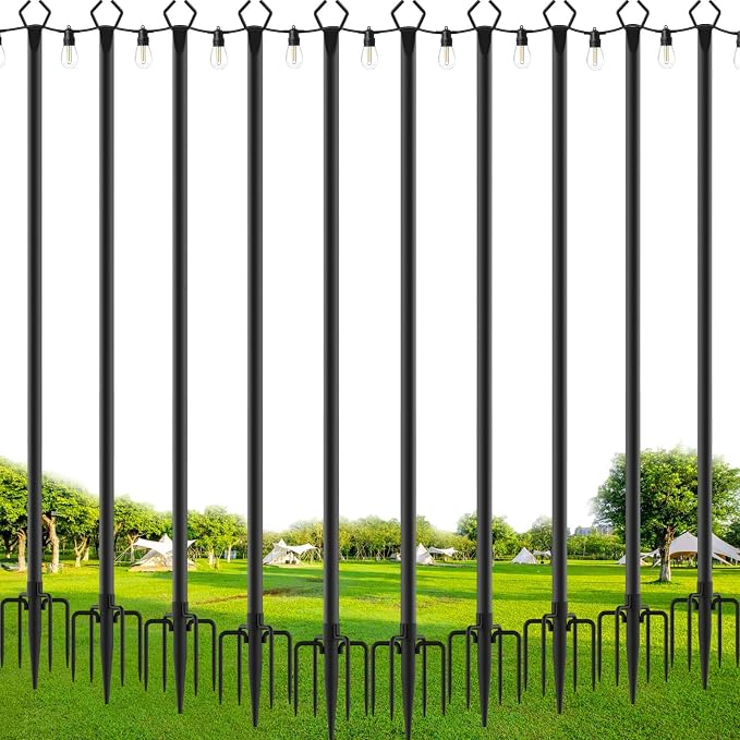 SINLEY 10 Pack String Light Poles,10 Ft Metal Poles with Fork for Outdoor String Lights,Outdoor Light Poles with Fork,Poles/Post/Stand for Outside,Patio,Deck,Backyard,Garden Wedding,Party