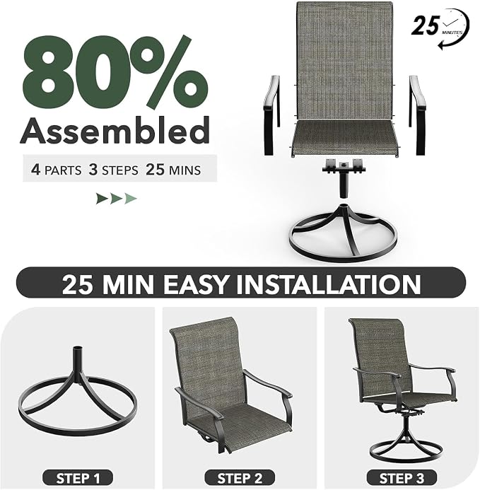 58"x 58"x 28" Patio Table and Chairs Set,6-Pieces Outdoor Swivel Dinging Chairs,Black Round Metal Table with Umbrella Hole,Outside Furniture Set for Patio,Deck,Porch,Backyard