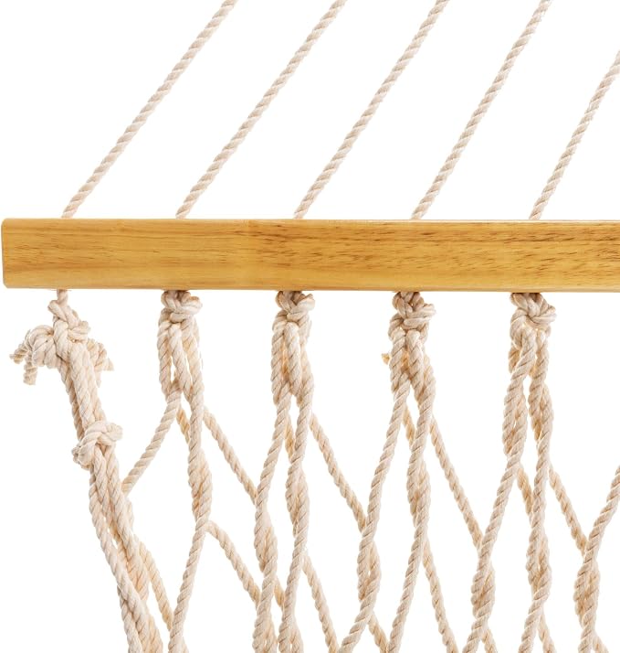 Original Pawleys Island Deluxe Oatmeal DuraCord Rope Hammock – 13 ft. x 60 in., 2-Person, 450 lb Capacity, Oak Spreader Bar, Zinc-Plated Hardware, Handcrafted in the USA