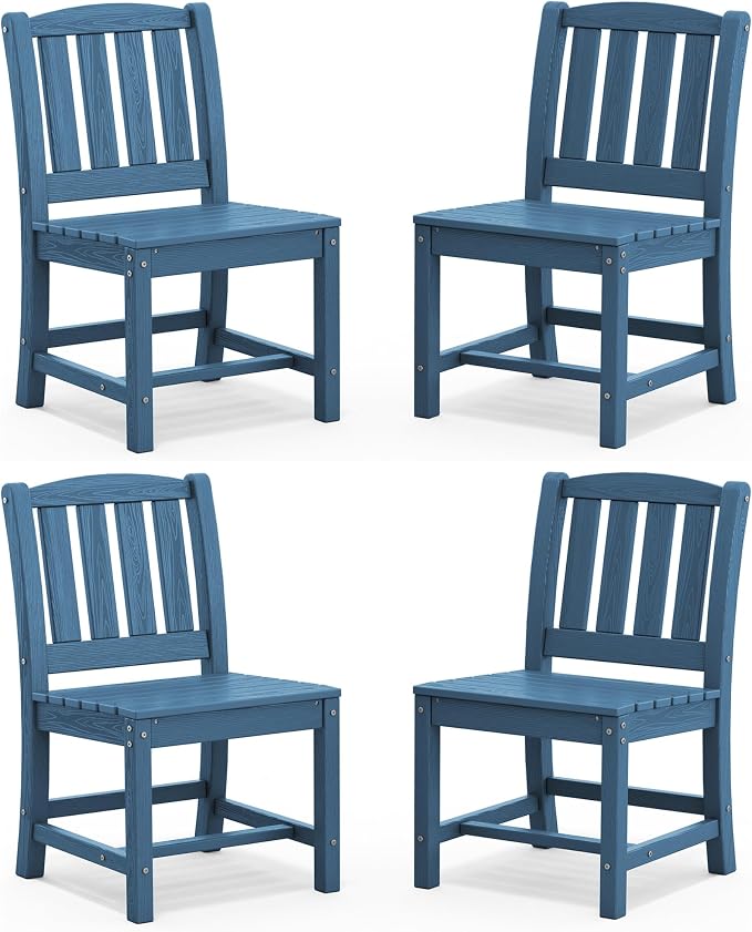 SERWALL Outdoor Dining Chairs Set of 4, Blue | All-Weather HDPE Patio Armless Chairs Suitable Outdoor Dining Table