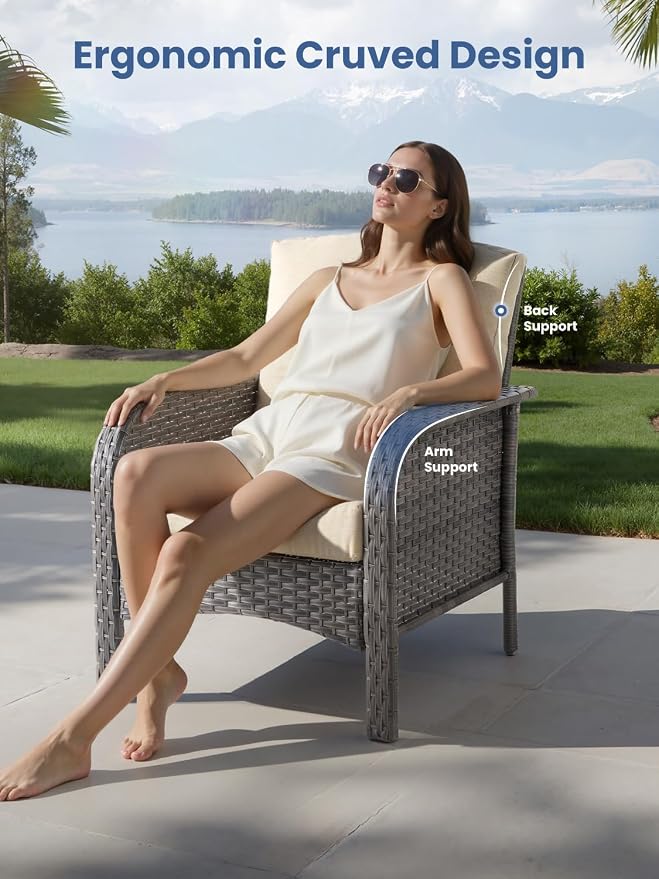 8-Piece Outdoor Patio Furniture Set with Swivel Chairs, Outdoor Conversation Wicker Sofa with Coffee Table, Rattan Couch for Deck Yard Poolside, Beige