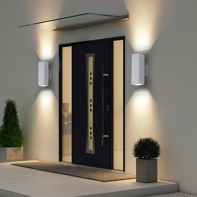 13" White Square Modern Outdoor Wall Light Exterior Wall Sconce | E26 Base,UL listed,Aluminum Up and Down Lights Outdoor Exterior Wall Light Fixture Porch Light for House Garage Patio Garden