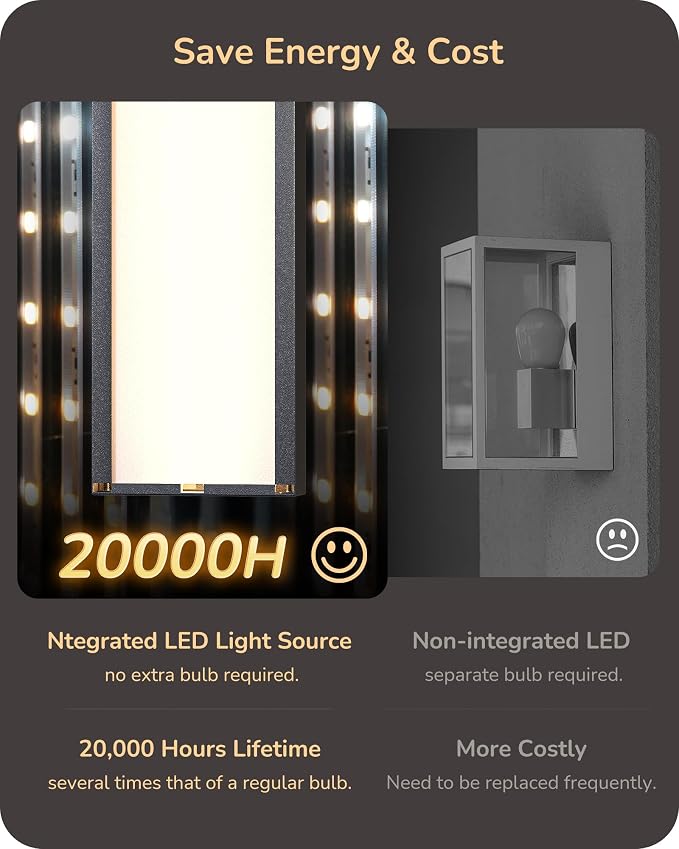 EDISHINE 2 Pack LED Outdoor Wall Lights Dimmable, 3000K 4000K 5000K, 15.7" Modern Black Outdoor Wall Sconce, IP65 Waterproof, Linear Exterior Wall Light for Entrance, Hallway, Garage, Porch