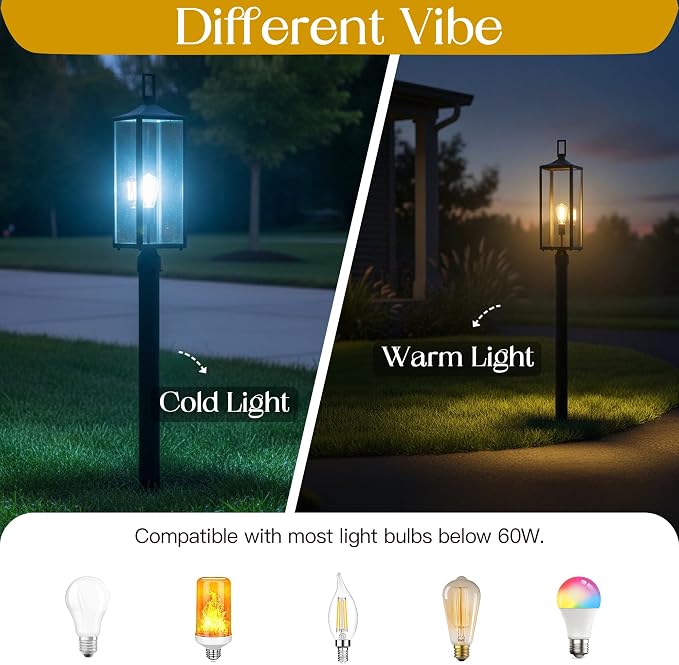 25.6 Inch Photocell Outdoor Lamp Post Light with Dusk To Dawn Sensor-Large Post Lamp For Yard Residential Sidewalk 25.6in Large lamppost Dusk To Dawn Pole Lantern For House Outdoor Column Light, E26