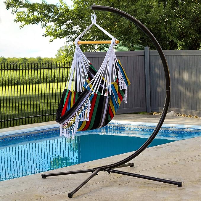 Vivere Cotton Hammock Chair with Hardwood Spreader Bar - 250 lb Capacity (Rio Night)
