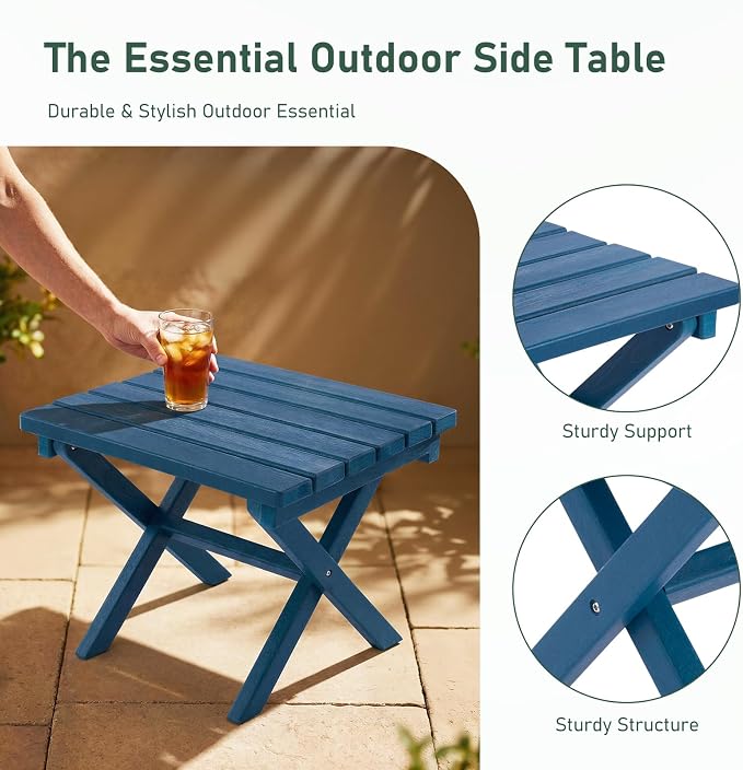 Furnimart 18" Square Foldable Side Table for Outdoor & Camping, Extra-Thick HDPE Weather-Resistant Small Coffee Table, Portable Blue Outdoor End Table for Balcony Poolside Space Saving(Blue)