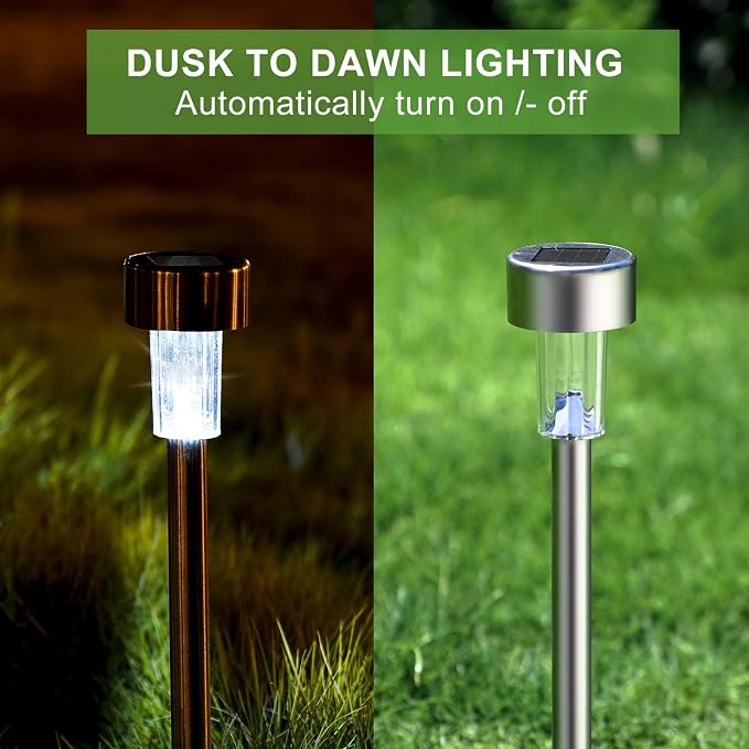 Dream Master Solar Lights Outdoor Waterproof, Stainless Steel LED Landscape Lighting, Solar Garden Lights, Outdoor Decorations for Yard, Pathway, Walkway, Patio, Lawn - 16 Pack (Cold White) | Waterproof, Stainless Steel LED Landscape Lighting, For Yard...