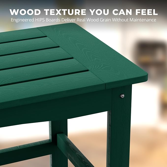 Green Outdoor Coffee Table for Patio 35.4 x 17.5 x 16.1 Poly Lumber | 250 lb All-Weather HIPS Rectangle Patio Table, Stainless Steel Hardware, 1-Year Warranty for Deck Garden Porch Backyard