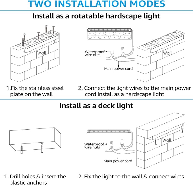 LEONLITE 8-Pack 12 Inch LED Hardscape Lighting, 3000K Warm White | LED Landscape Lighting, 12-24V Paver Light Low Voltage Retaining Wall Lights, 3W/5W/7W Dimmable Outdoor Step Lights, ETL