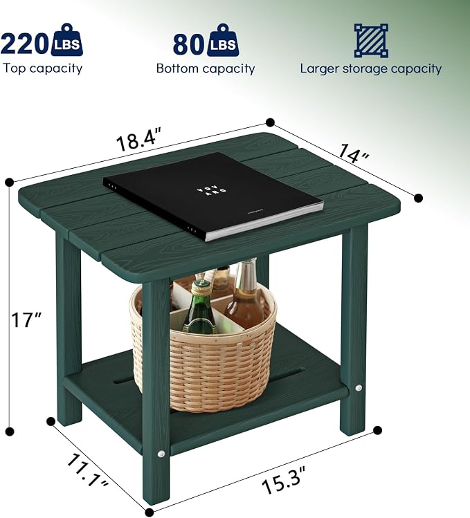 nevilywood 2-Tier End Table, Outdoor Adirondack Side Tables, Whether resisted HDPE, Wood Texture - Poolside, Patio,Lawn & Green