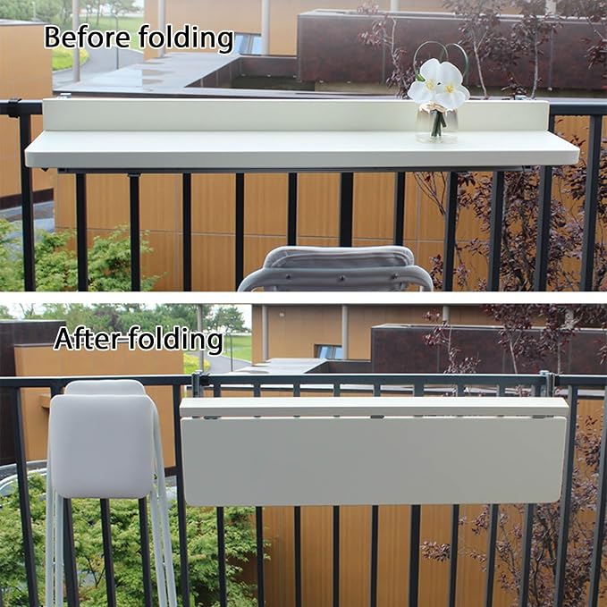 Outdoor Side Tables Rail Hanging Outdoor Folding Balcony Shelf 32 40in Folding Deck Table 5 Height Adjustable Space Saving Floating Better Bench for Patio Indoor Garden(Black,39.4x15.7in)