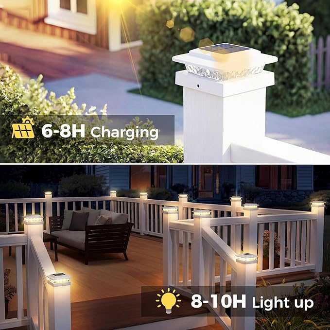 kolpop 4x4 Solar Post Cap Lights Outdoor 16Pack- 3 Color Temperatures&2 Level Brightness, IP65 Waterproof, 16 LED Fence Deck Post Light Solar Powered Only for 4×4/3.5×3.5 Wood/Vinyl Posts(White)