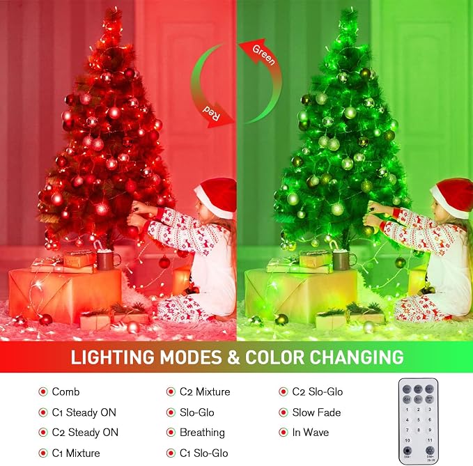 JMEXSUSS 100 LED Red & Green Christmas Lights Plug in, Halloween Lights | Christmas String Lights Indoor, 33ft Connectable Color Changing Light Outdoor for Party Decor