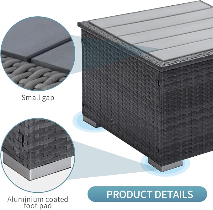 NICESOUL Modern Luxury Outdoor Side Table Set of 2, All-Weather Large Size Grey Wicker Patio End Tables, Gray Rattan Coffee Table Modular Patio Furniture Piece for Lawn, Outside, Porch, Exterior, Deck