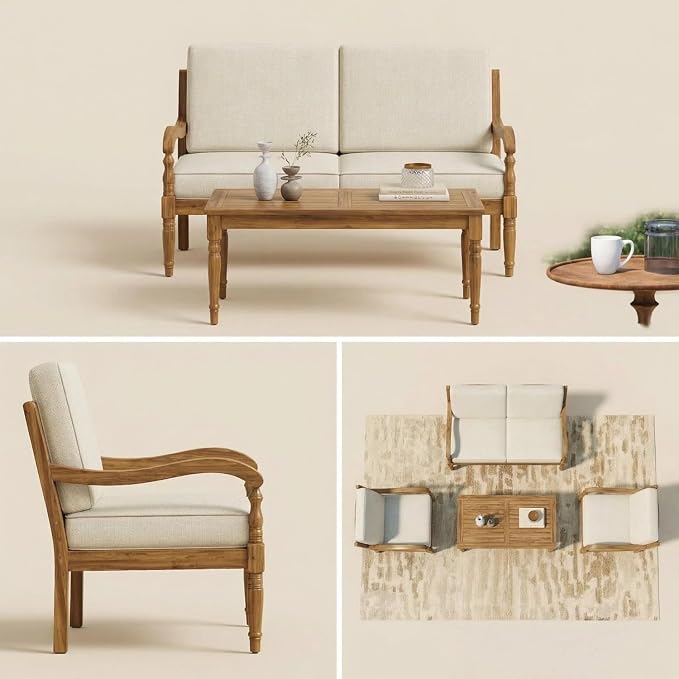 Patio Furniture Set-Single Chair, Outdoor Sectional Furniture with Armrests and Thick Washable Cushions, All-Weather Patio Conversation Set for Backyard, Garden and Poolside, Beige(Series F)