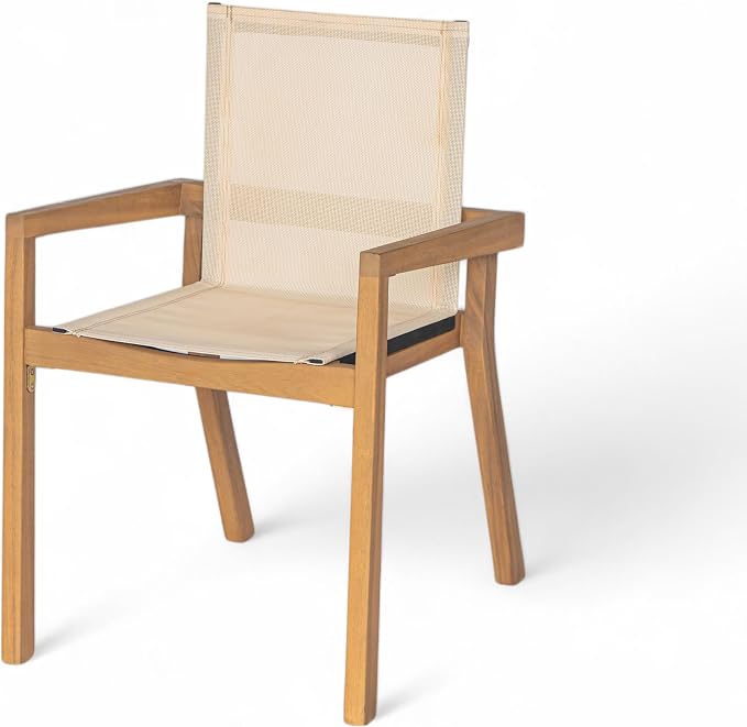 Christopher Knight Home Ronna 7 Piece Acacia Wood Outdoor Dining Table Set for 6, Extendable Dining Table and 6 Patio Chairs with Mesh Back & Seat, Wooden Outdoor Patio Furniture Set, Teak + Beige