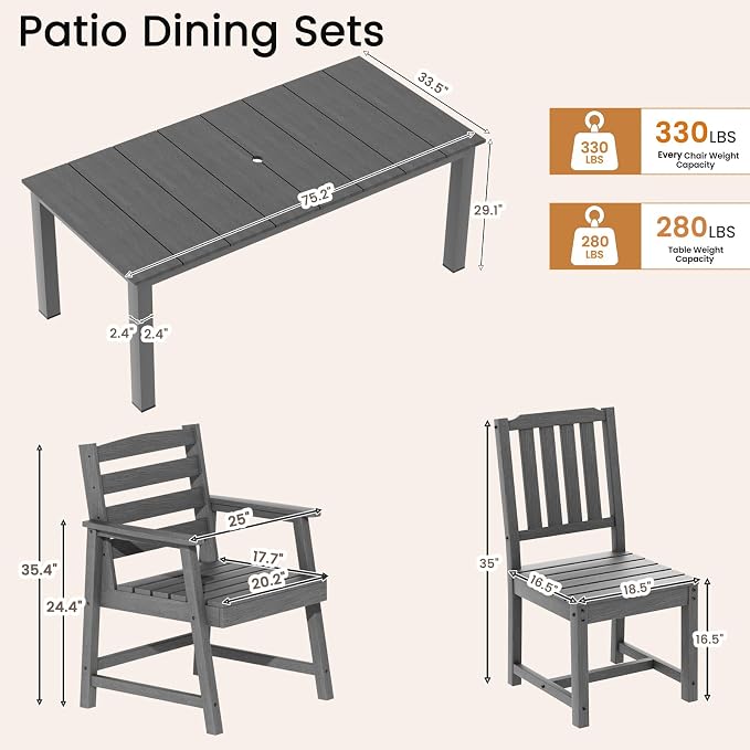 LOUNZY 5 Piece Patio Table and Chairs Set, Weather Resistant HDPE, Gray | 4 seat HDPE patio dining set,fade resistant and waterproof, easy clean, ideal for small outdoor spaces