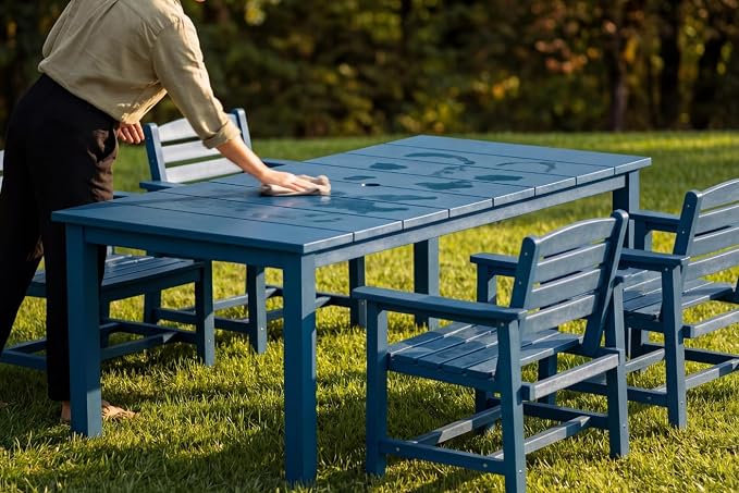 Perli™ 5-Piece Outdoor Dining Set, All-Weather HDPE Patio Furniture with 4 Armrest Chairs and Rectangular Table, UV-Resistant 4-Person Set for Deck, Backyard, Blue