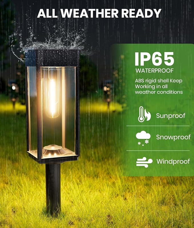 BITPOTT Solar Pathway Lights Outdoor Waterproof IP65, 2 Pack Auto On/Off Bright Solar Lights for Outside, Garden Lights Solar Powered Landscape Lights for Yard Walkway Driveway Lawn