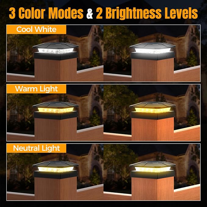 4x4 Solar Fence Post Cap Lights Outdoor Waterproof, 12 Pack | IP65, 3 Modes Auto On/Off,Deck, Garden, Patio, Deck, Backyard, Porch, Sidewalk