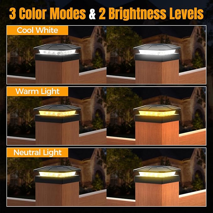 4x4 Solar Fence Post Cap Lights Outdoor Waterproof, 8 Pack | IP65, 3 Modes Auto On/Off,Deck, Garden, Patio, Deck, Backyard, Porch, Sidewalk