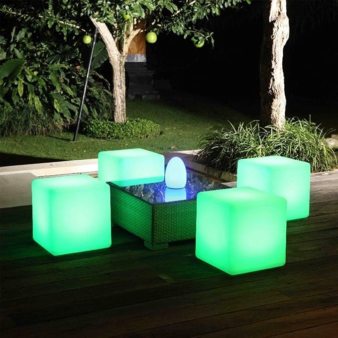Vandue LED Cube Light | Rechargeable 16 Color Changing Light Up Stool, Ottoman, & Side Table | Indoor/Outdoor Waterproof Mood Lighting for Party, Wedding & Patio (8")