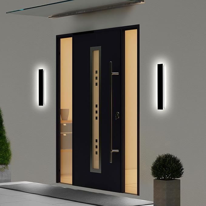 23.6inch Porch Wall Lights - Long Strip Modern Outdoor Wall Light Fixture, Dimmable Black Wall Mount Exterior Lighting Wall Sconce Outside Garage Lights for House, Courtyard, Corridor