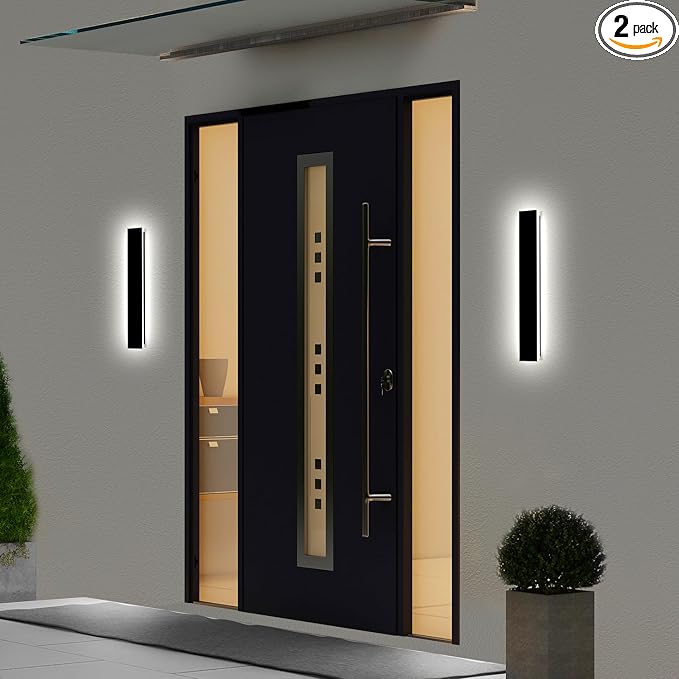 Outdoor Wall Lights - 2pack 23.6inch Long Strip Modern Outdoor Wall Light Fixture, Dimmable Black Wall Mount Exterior Lighting Wall Sconce Outside Garage Lights for House, Courtyard, Corridor