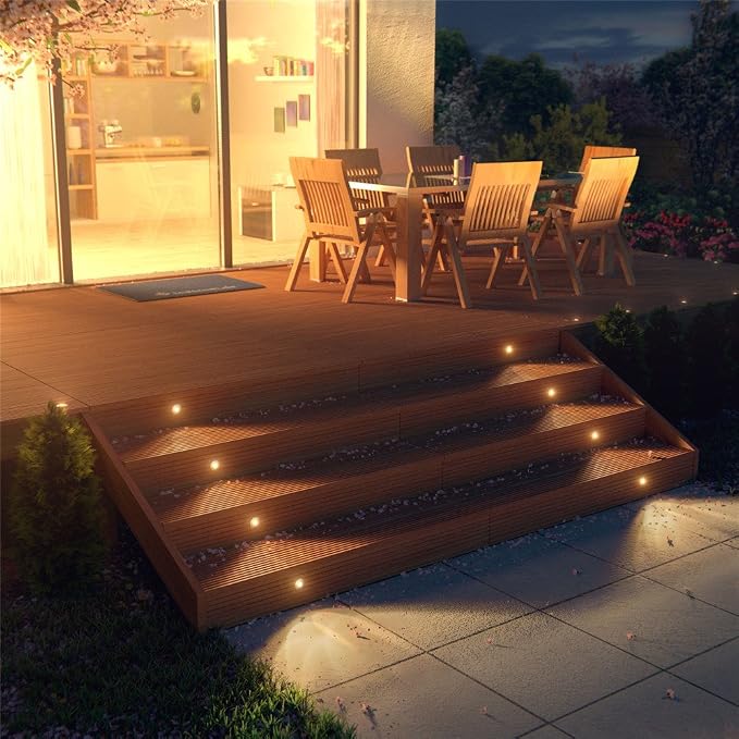 Low Voltage LED Deck Light Waterproof Outdoor Garden Yard Decor Lamps Recessed Wood Decking Stair Landscape Pathway LED Step Lighting (6pcs, Warm White)