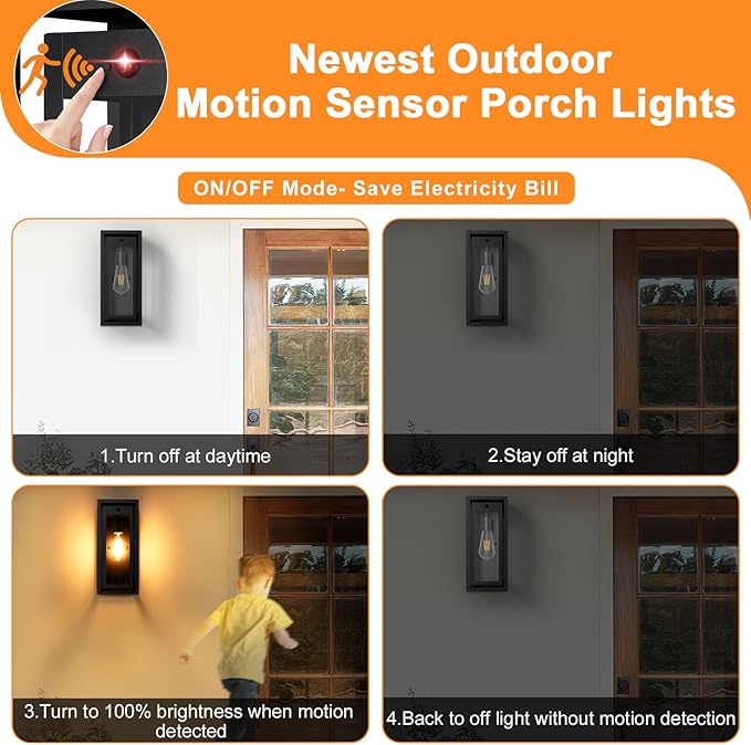 15" Motion Sensor Outdoor Wall Sconce Set of Two, Large Dusk to Dawn Outdoor Sconce Lights, Waterproof Anti-Rust Outdoor Lights for House, Exterior Motion Sensor Light for Garage, Porch