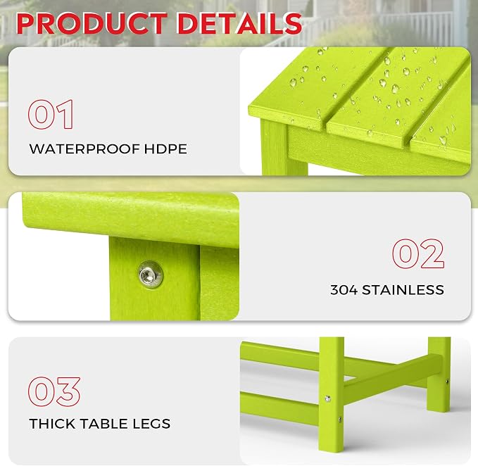 Costaelm Adirondack Conversation Table, HDPE Outdoor Drink Weather Resistant, Outdoor Patio Porch Accent Balcony Table for Pool, Seaside, Backyard, Lime