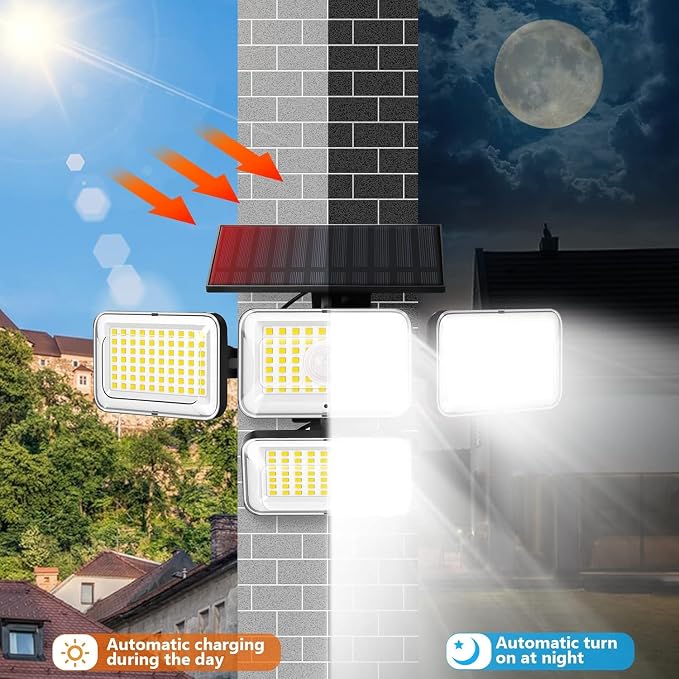 Solar Lights Outdoor, 288 LED 2800LM Motion Sensor Outdoor Light with Remote Control, 4 Heads IP65 Waterproof Solar Flood Security Lights for Outside Patio Wall -6PACK