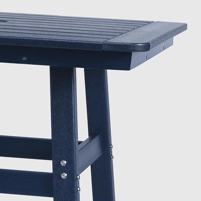 WestinTrends Malibu Square Outdoor Patio Counter High Bistro Bar Table with Umbrella Hole 37" Tall, Navy Blue