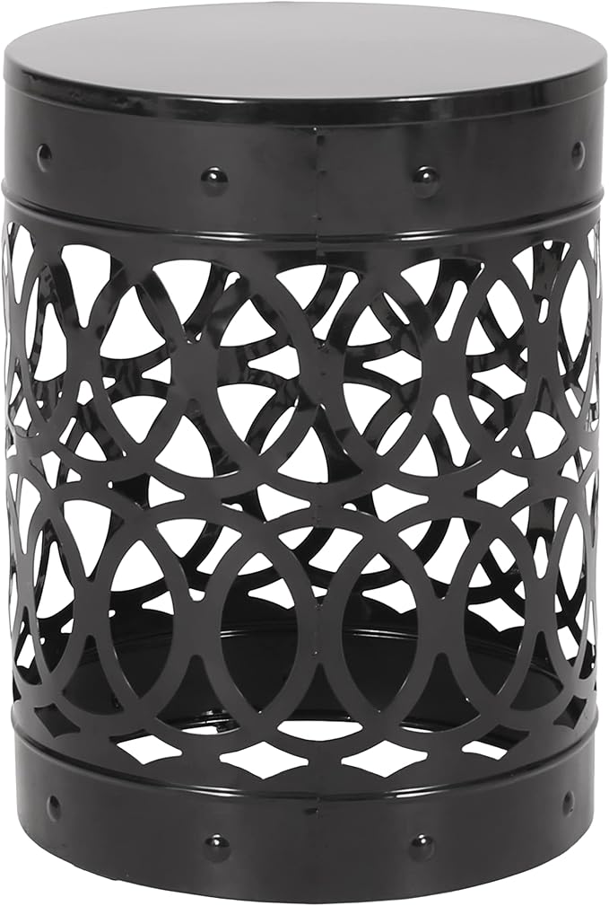 Outdoor Round Metal End Table Cut Out Design, Metal Round Patio Table Garden Stool Side Tables for Indoor Outdoor (Black)