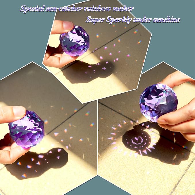 Wind Spinner Spiral Tail, Gazing Ball Spiral, Decorative Sun Catcher Rainbow Maker 11inch Tail and 2 inch Purple Crystal Orb with Swivel Hook, Indoor & Outdoor Garden Decoration 13" Height