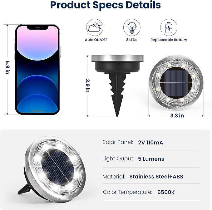 SOLPEX 16 Pack Solar Ground Lights Outdoor, Backyard Decor Cool White | IP65 Waterproof Stainless Steel Landscape Lighting for Walkway, Driveway, Pathway, Garden, Patio