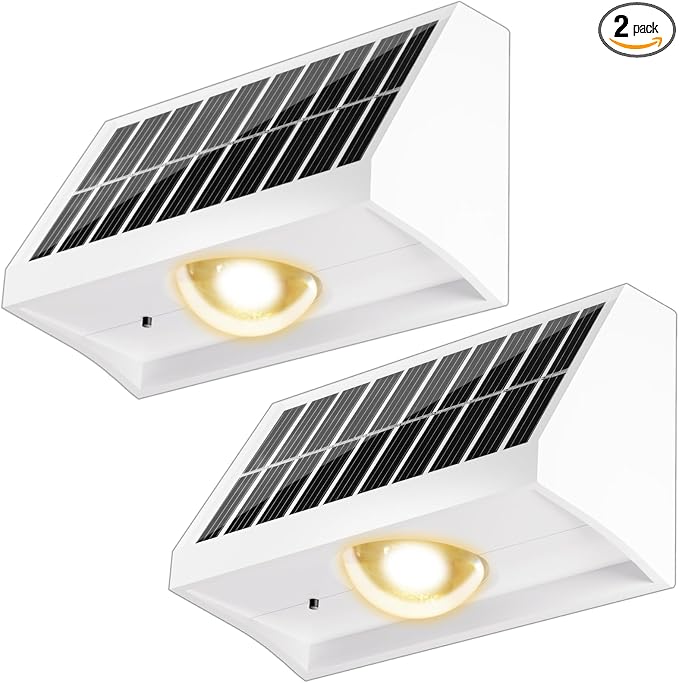 Solar Fence Lights Outdoor Waterproof High Brightness LED Spot Lens Deck Lights 7 Mode Warm & Cool White RGB Solar Powered Wall Lighting Decor for Outside Patio Step Backyard Railing - 2 Pack(White)