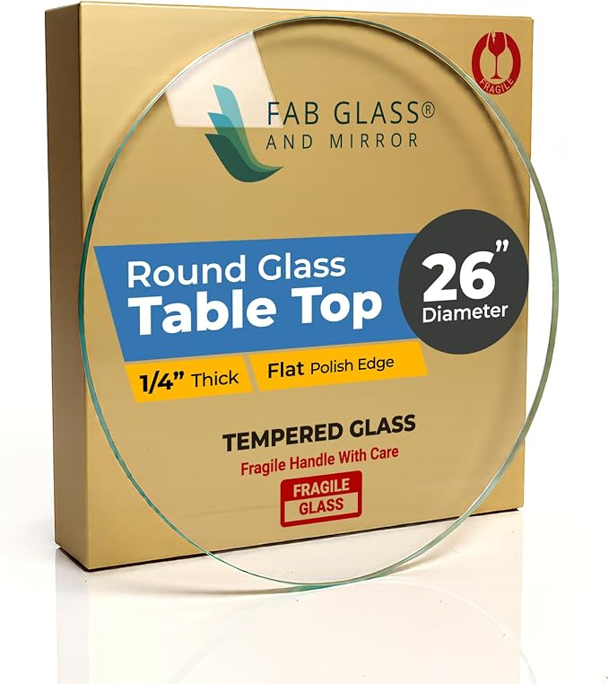 26 Inch Round Clear Tempered Glass Table Top with 1/4" Thick Polished Edges for Dining, Coffee Table, or Office Use by Fab Glass and Mirror