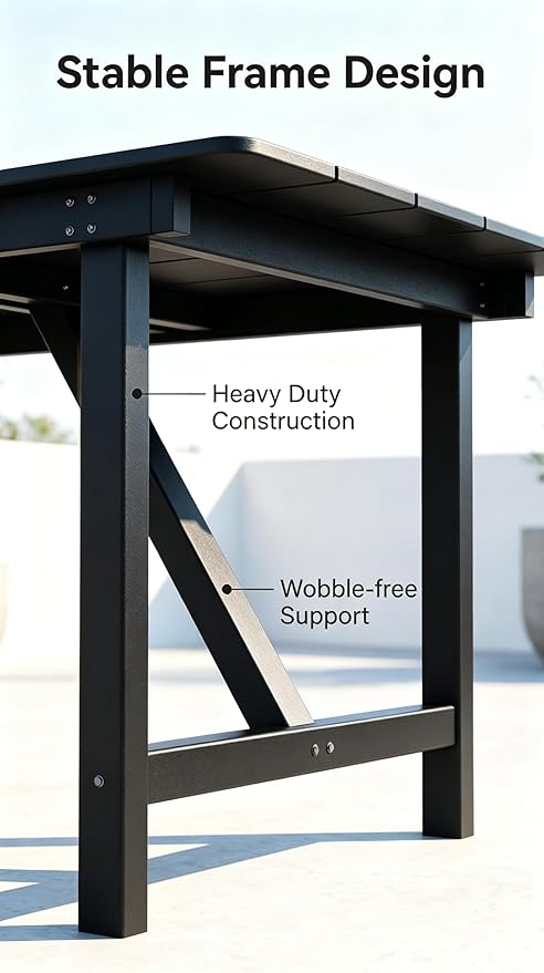 Amopatio Patio Outdoor Dining Table for 6 All Weather HDPE Rectangular Table with Umbrella Hole for Porch Deck Garden Backyard Poolside