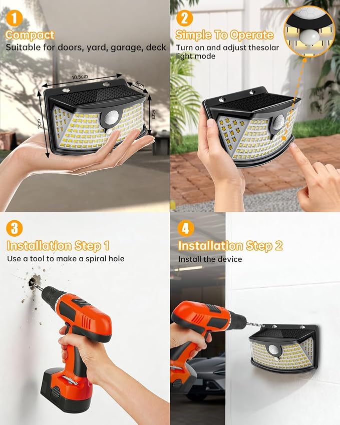 Aootek Solar Motion Sensor Lights Outdoor 120 LEDs, Black, 2 Pack | Lights Reflector, 270° Wide Angle, IP65 Waterproof, Step Lights For Front Door, Yard, Garage, Deck