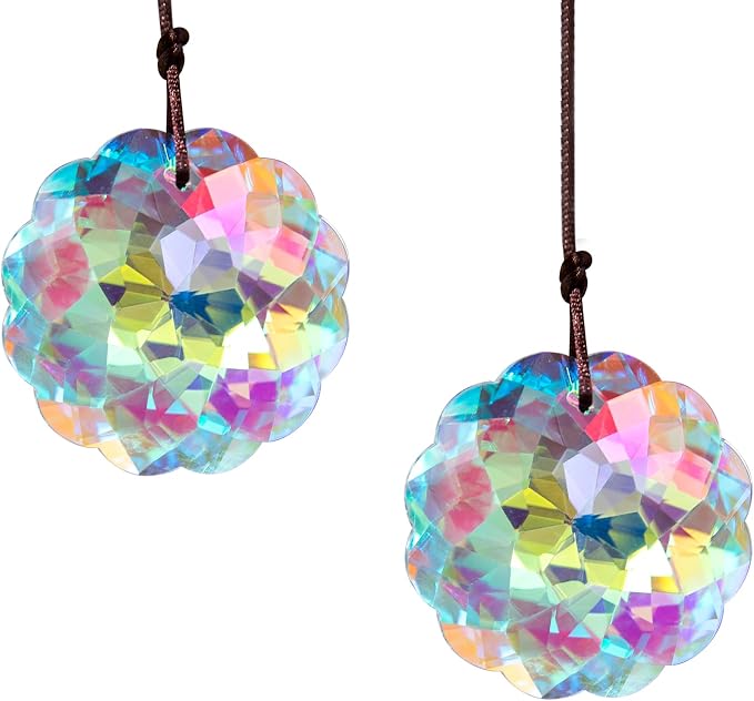 Set 2 Colorful Crystal Suncatcher Prisms Rainbow Sun Catcher Indoor Window | 45mm,Datura Shaped,Rainbow Maker,Hanging Crystals,Beads For Suncatcher,Glass Ornaments For Home Garden Tree,Gift For Sister